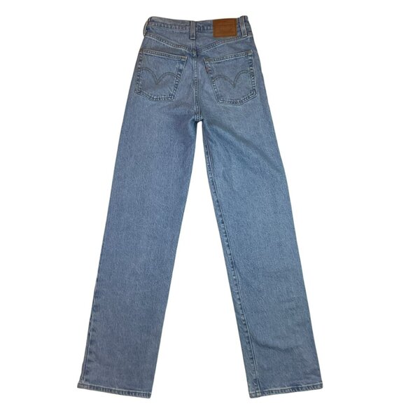 Levis Premium Ribcage Button Fly Straight Jeans Womens 2 High Rise Light Blue De - Picture 7 of 12